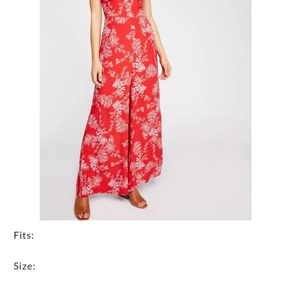 Free People Red and White Floral Jumpsuit with Plunging V-Neckline - Picture 3 of 10